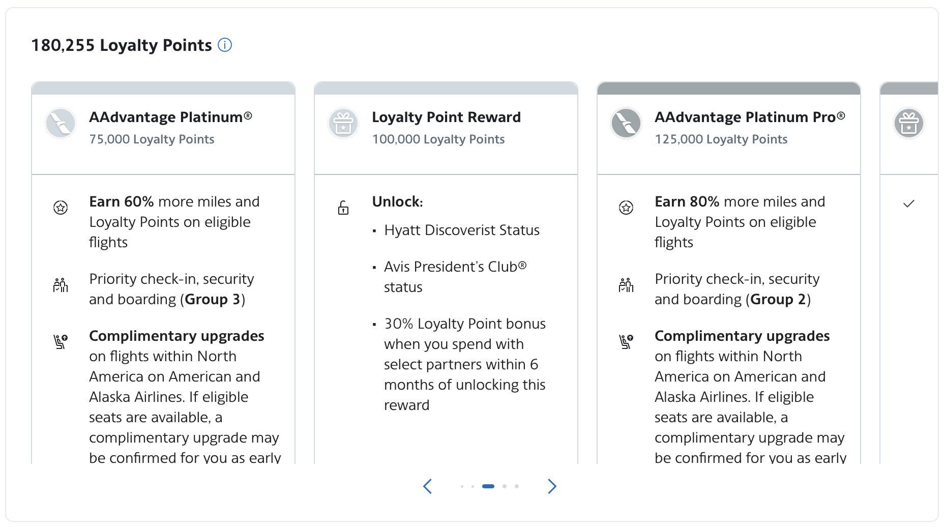 American Airlines Loyalty Point Rewards choices.