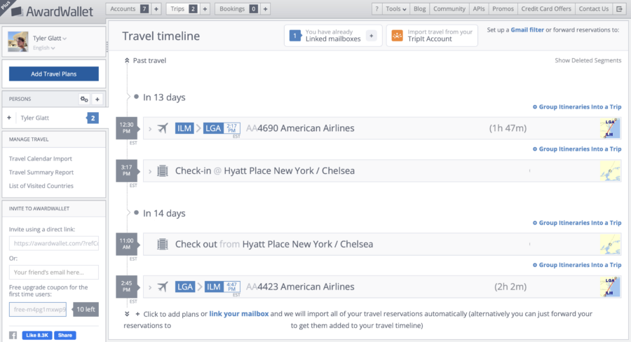 AwardWallet Travel Timeline