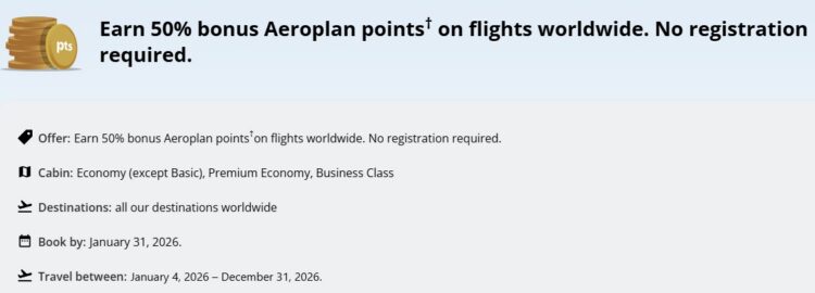 Air Canada 50 Bonus Points Jan 2026 Promotion