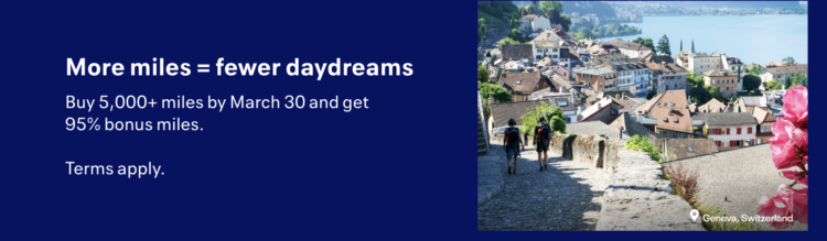 Banner image showing United mileage sale with a 95% bonus