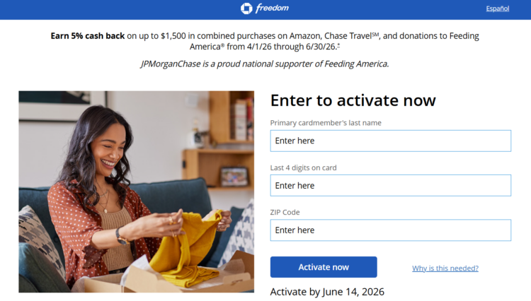 Chase Freedom 5% rotating categories activation page