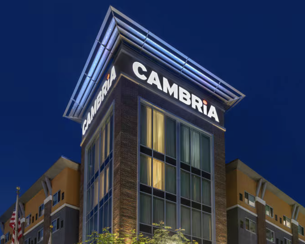 Cambria Hotel LAX at night.