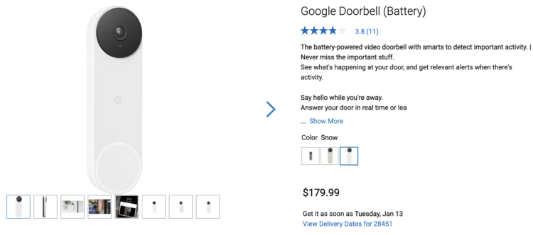 Dell listing for the Google Doorbell