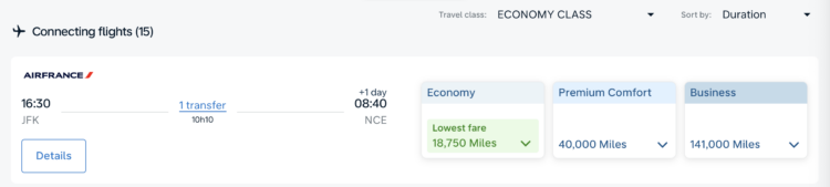 Flying Blue award from JFK to NCE.