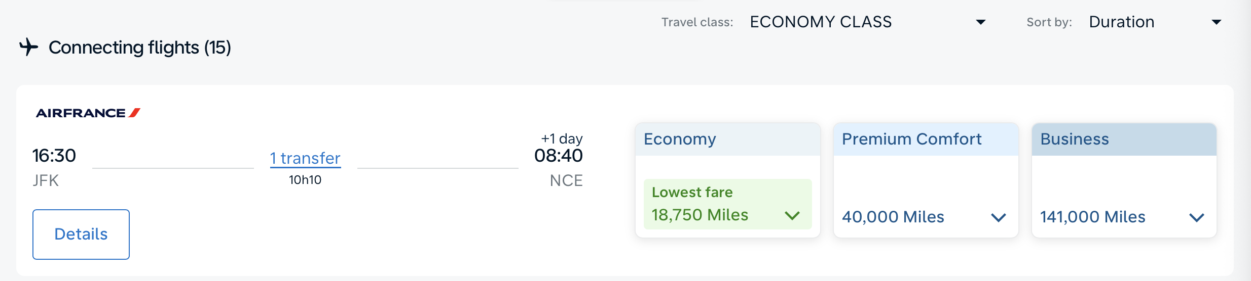 Flying Blue award from JFK to NCE.