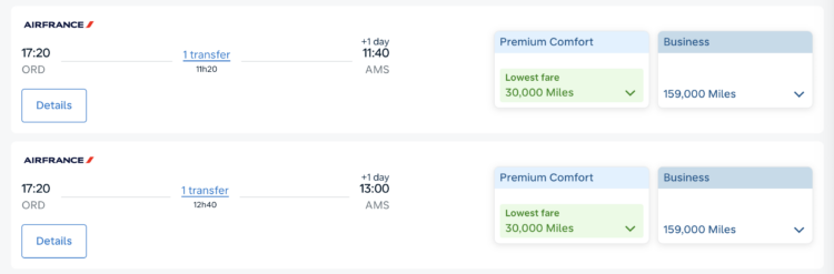 Flying Blue award from ORD to AMS.