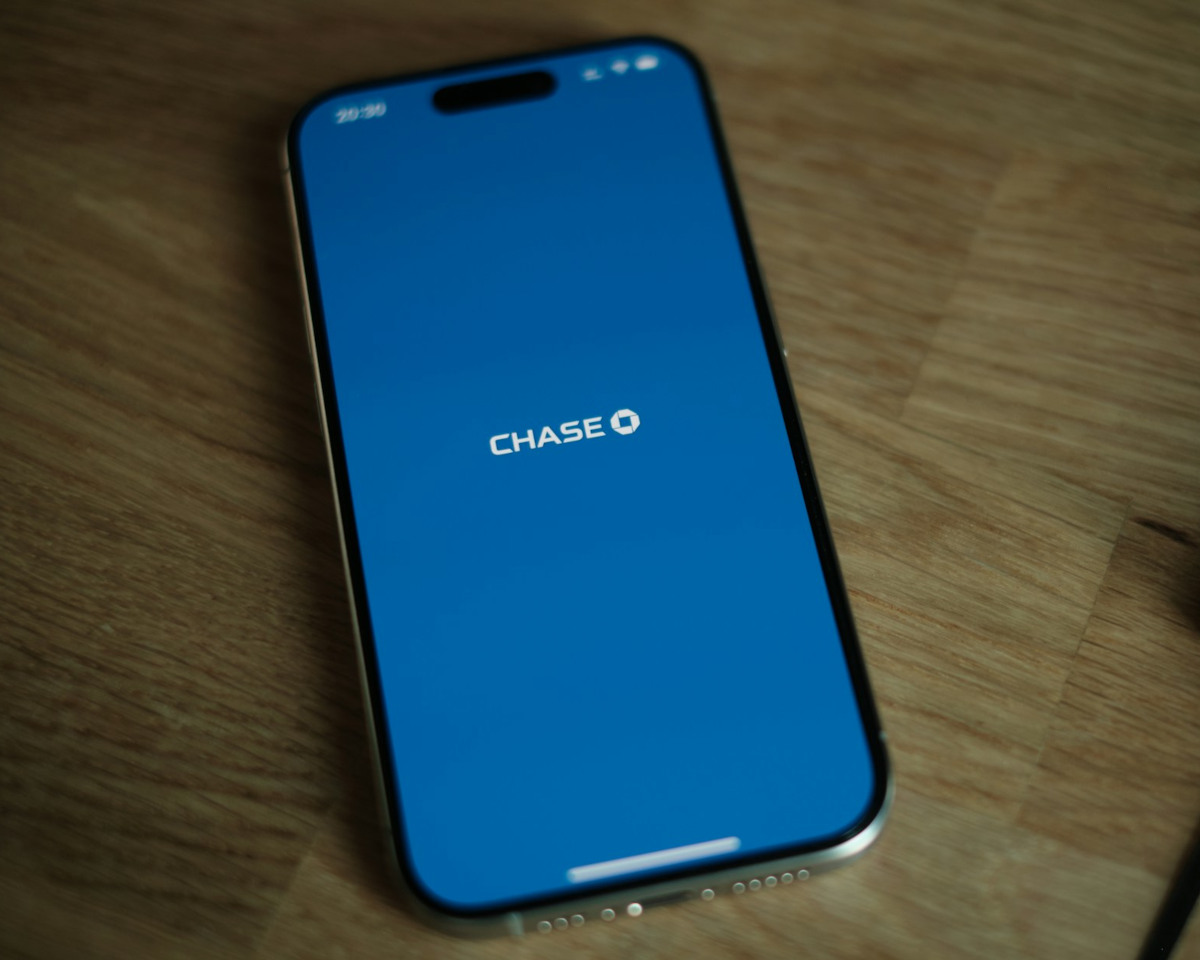 Mobile phone with the Chase Logo open on the screen