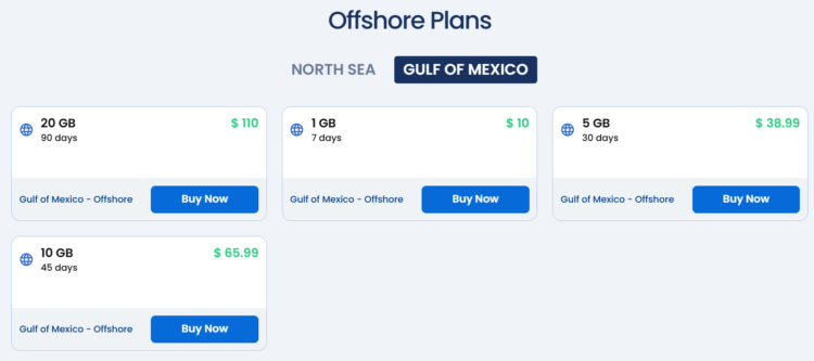 Screenshot of Gigsky Offshore plan pricing