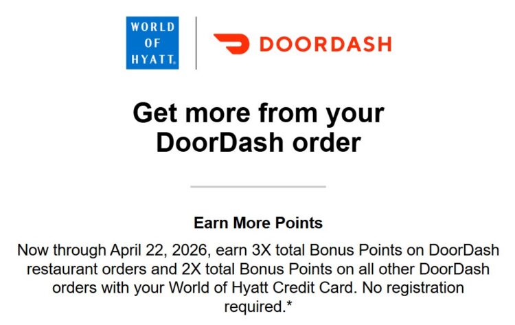 Hyatt Card DoorDash 3X Points on Dining