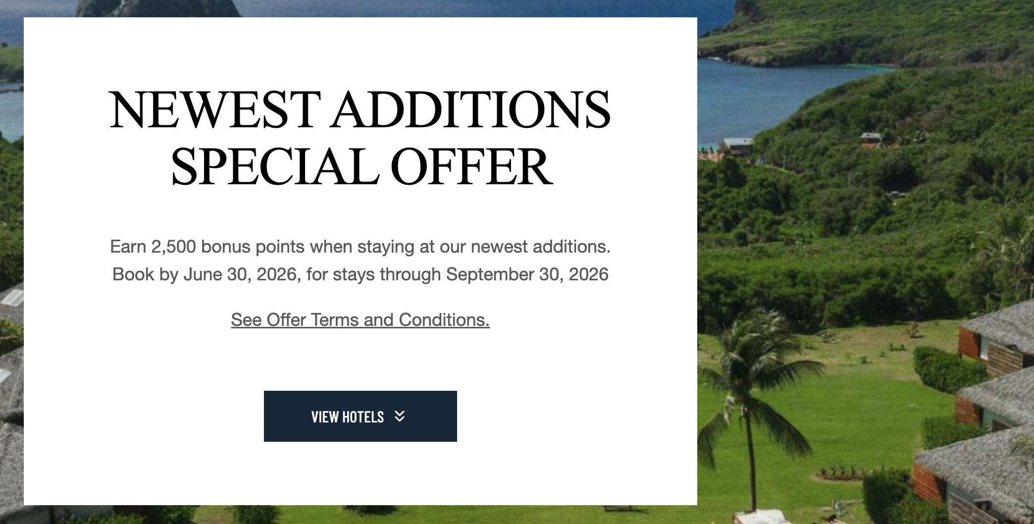 Screenshot of Preferred Hotels new hotel bonus points promo.