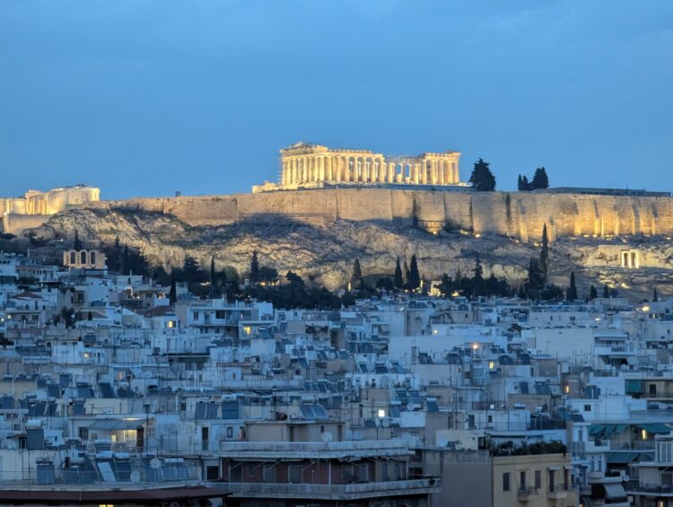 Photo showing the view of the Acropolis from the Intercontinental Athens club lounge