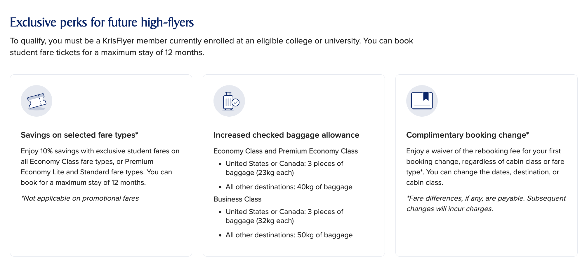 Singapore Airlines student program benefits