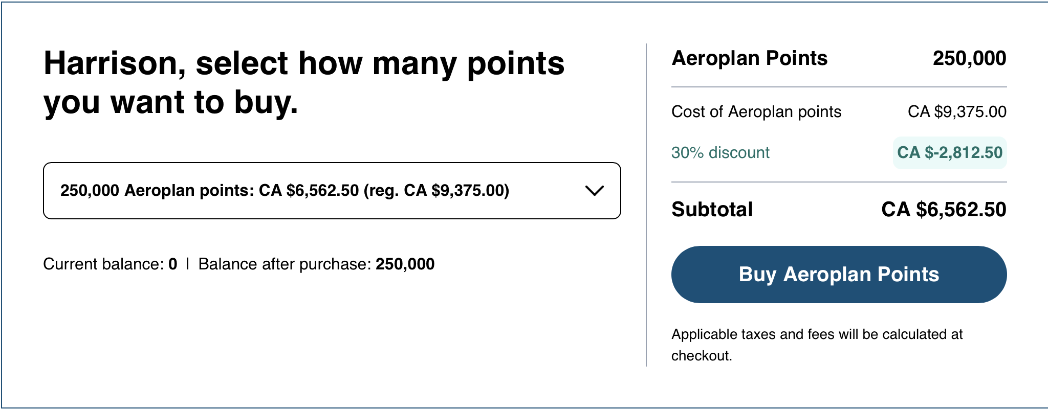 Aeroplan point storefront