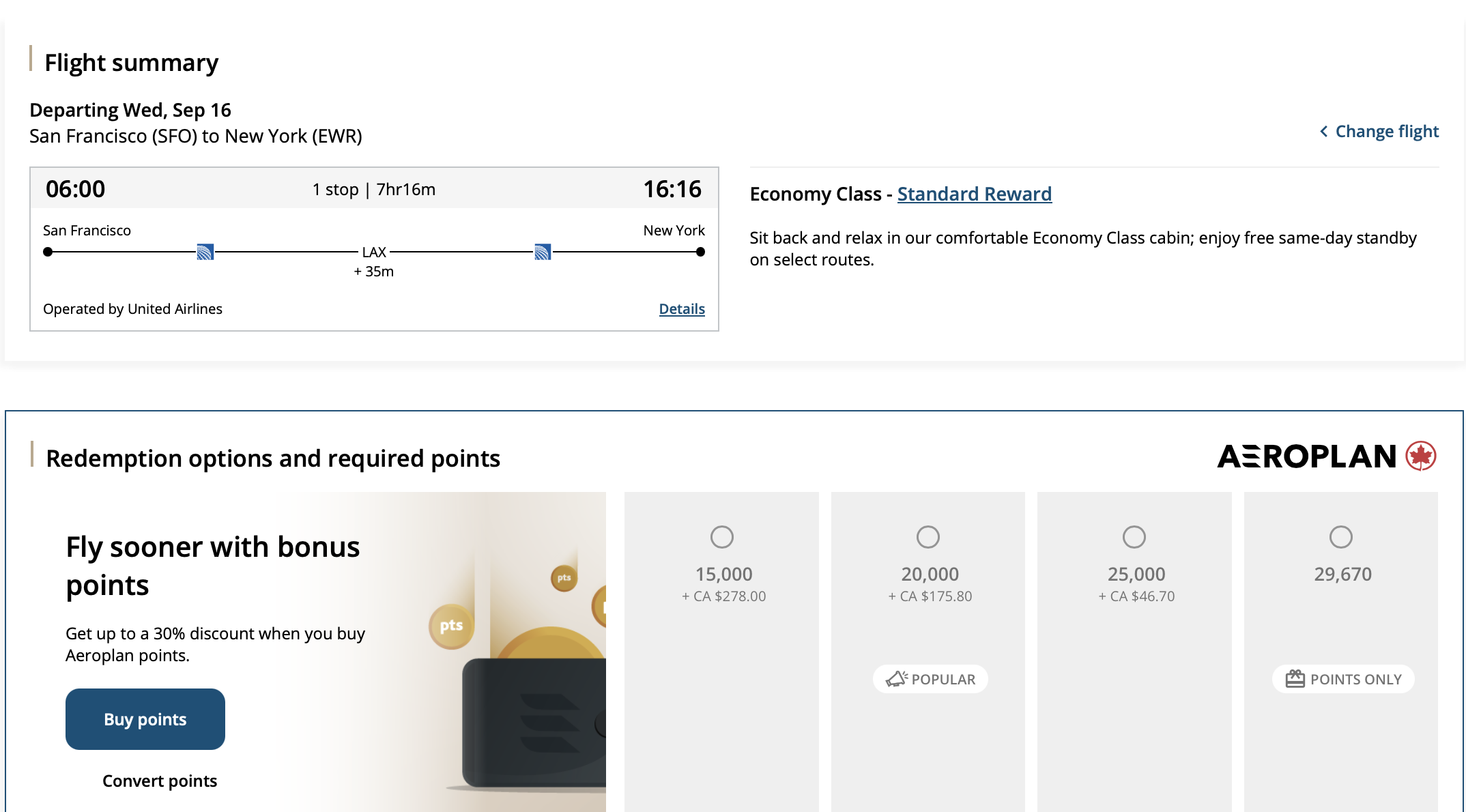Flight from SFO to EWR using points