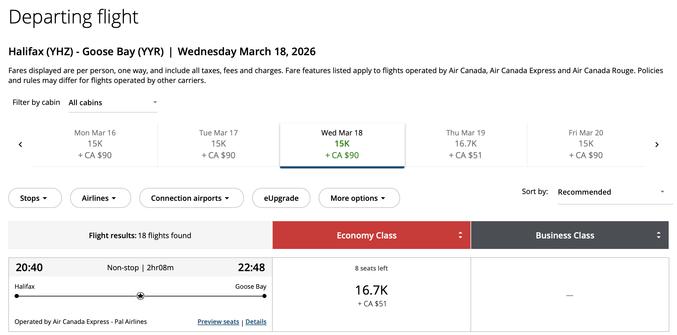 Flight from YHZ to YYR operated by Pal Airlines