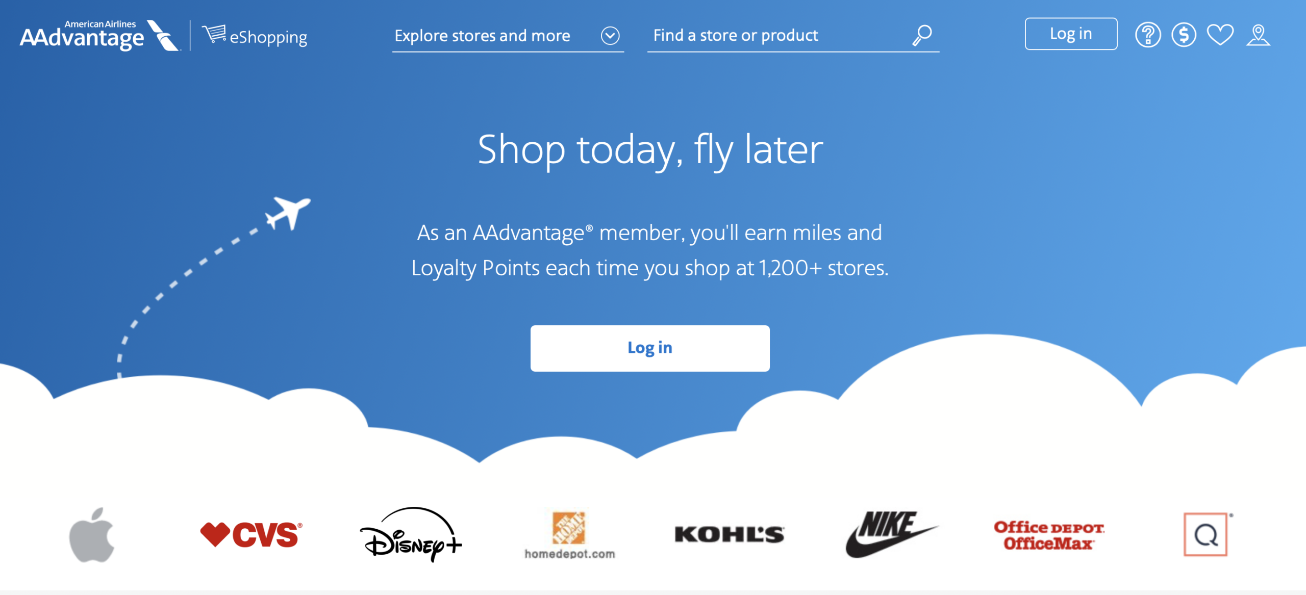 Homepage of the AAdvantage eShopping portal