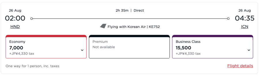 Tokyo to Seoul booked through Virgin Atlantic.