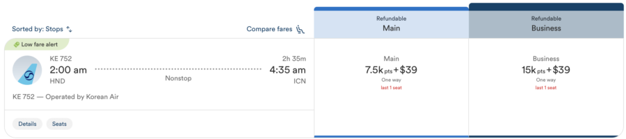 Tokyo to Seoul booked through Alaska Atmos.