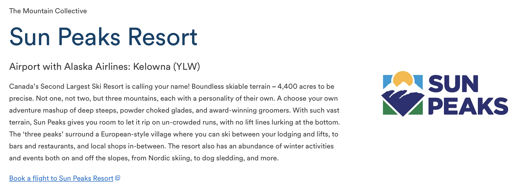 The Mountain Collective Sun Peaks Resort description