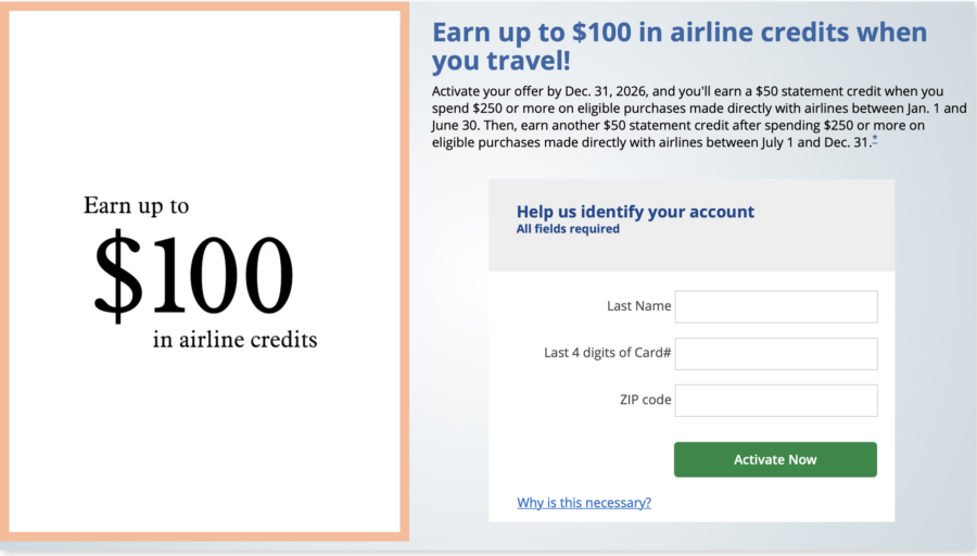 $100 airline credit with a Marriott Bonvoy Boundless Card. 