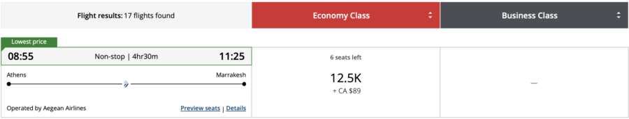 ATH to RAK on Aegean Airlines via Aeroplan