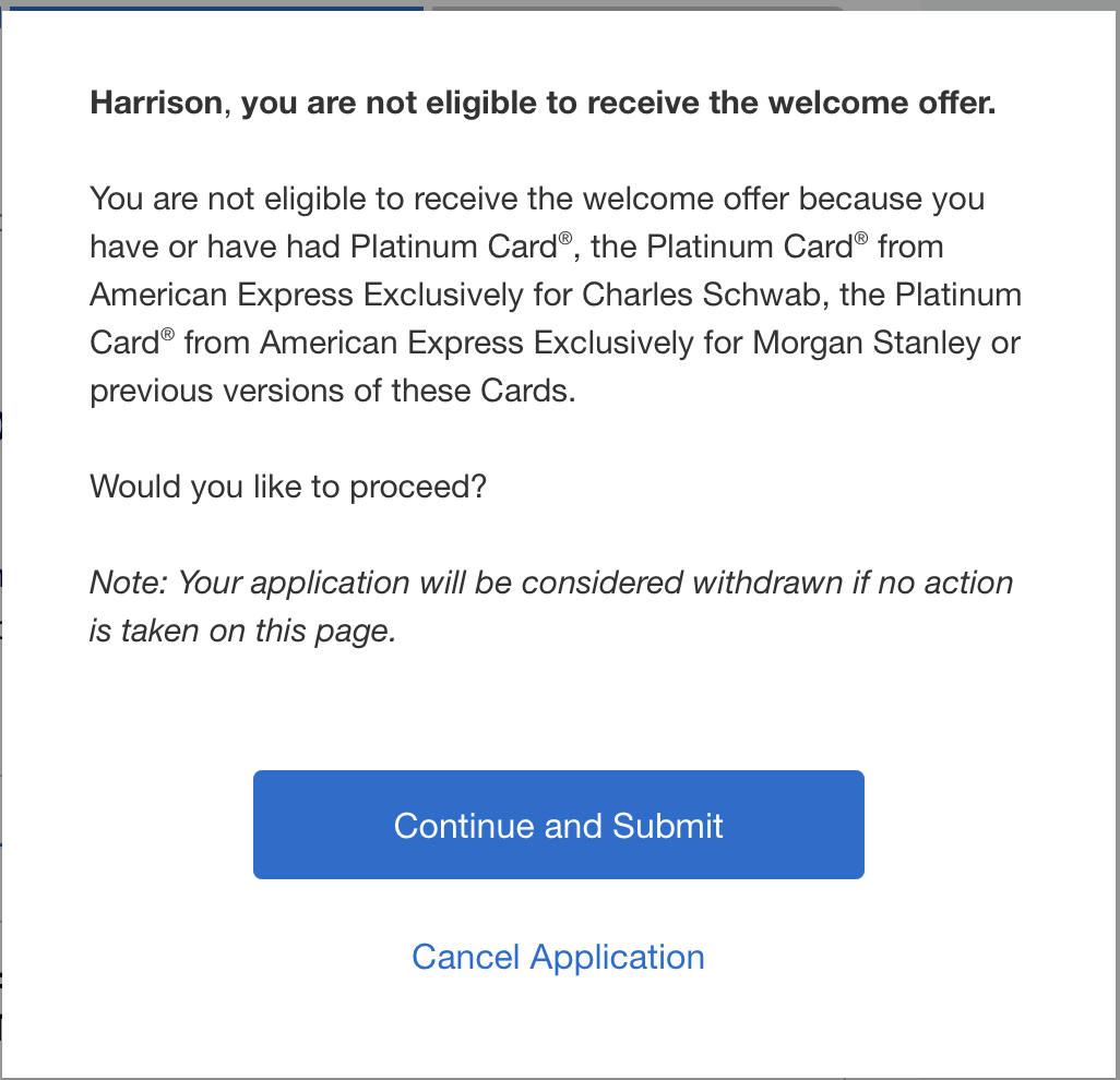 Screenshot showing welcome offer eligibility tool