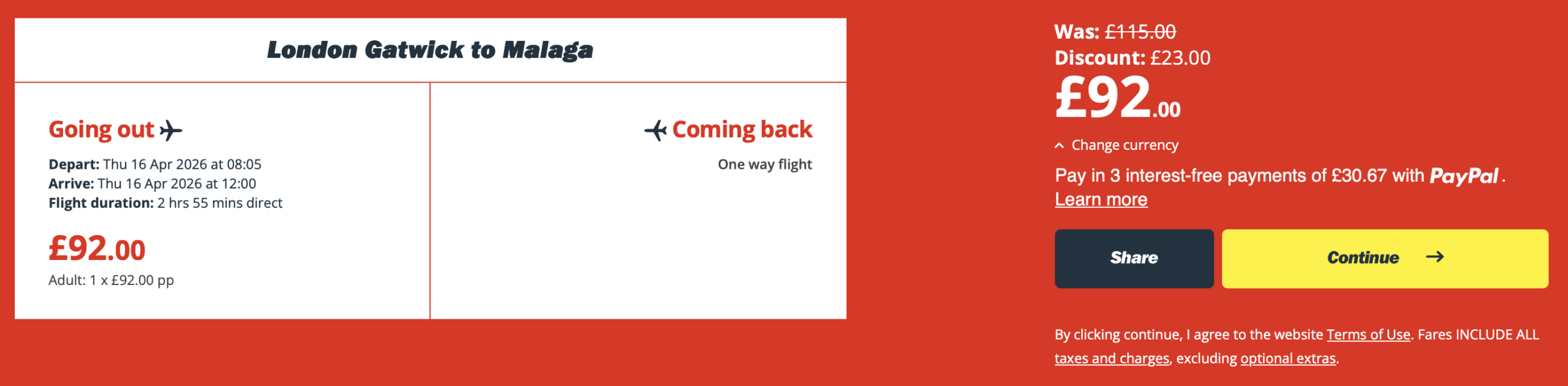 LGW to AGP booked through Jet2.com