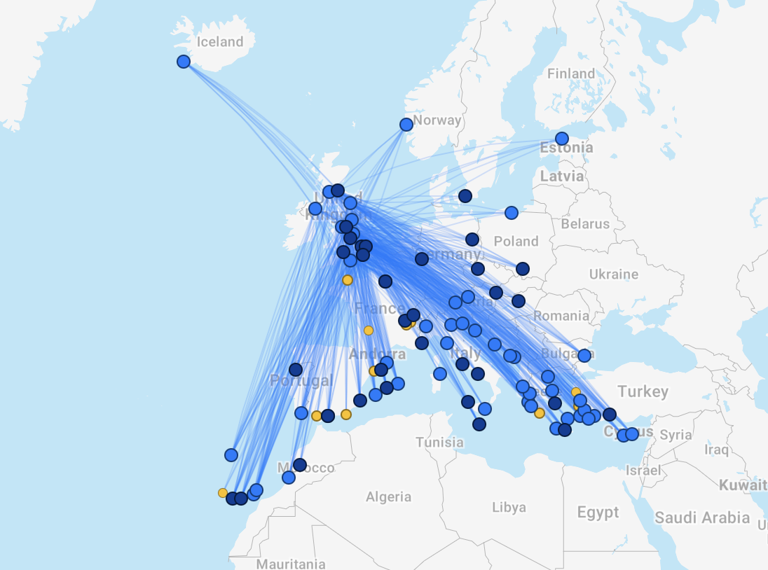 Jet2.com route map as of January 2026