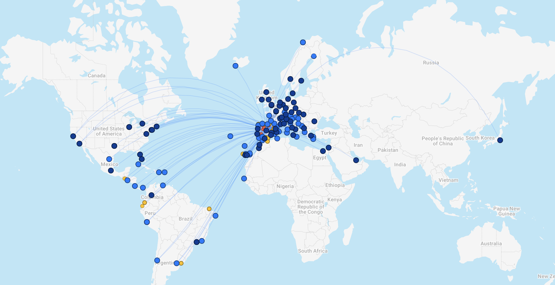A screenshot of Iberia's route map as of January 2026