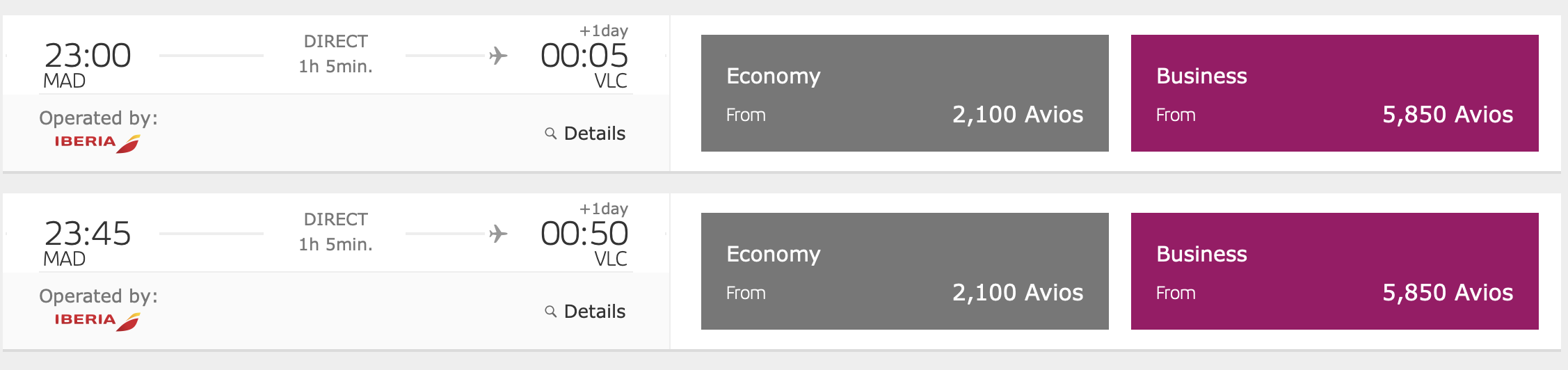 A screenshot of a flight from Madrid to Valencia