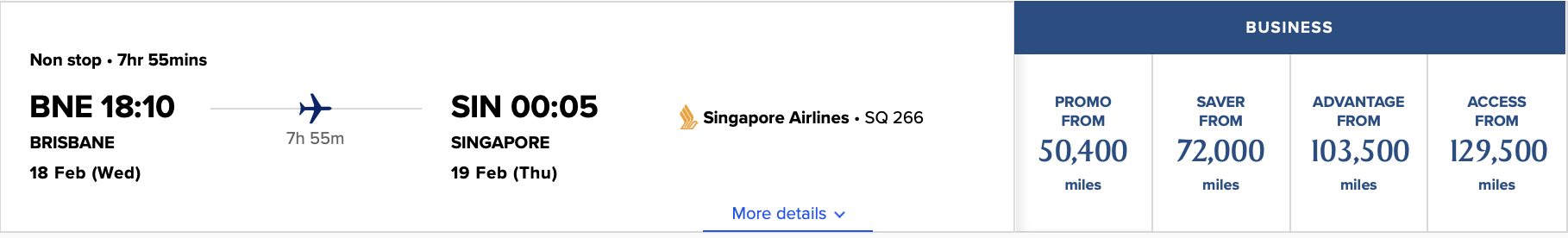 Singapore Airlines Award From Brisbane to Singapore