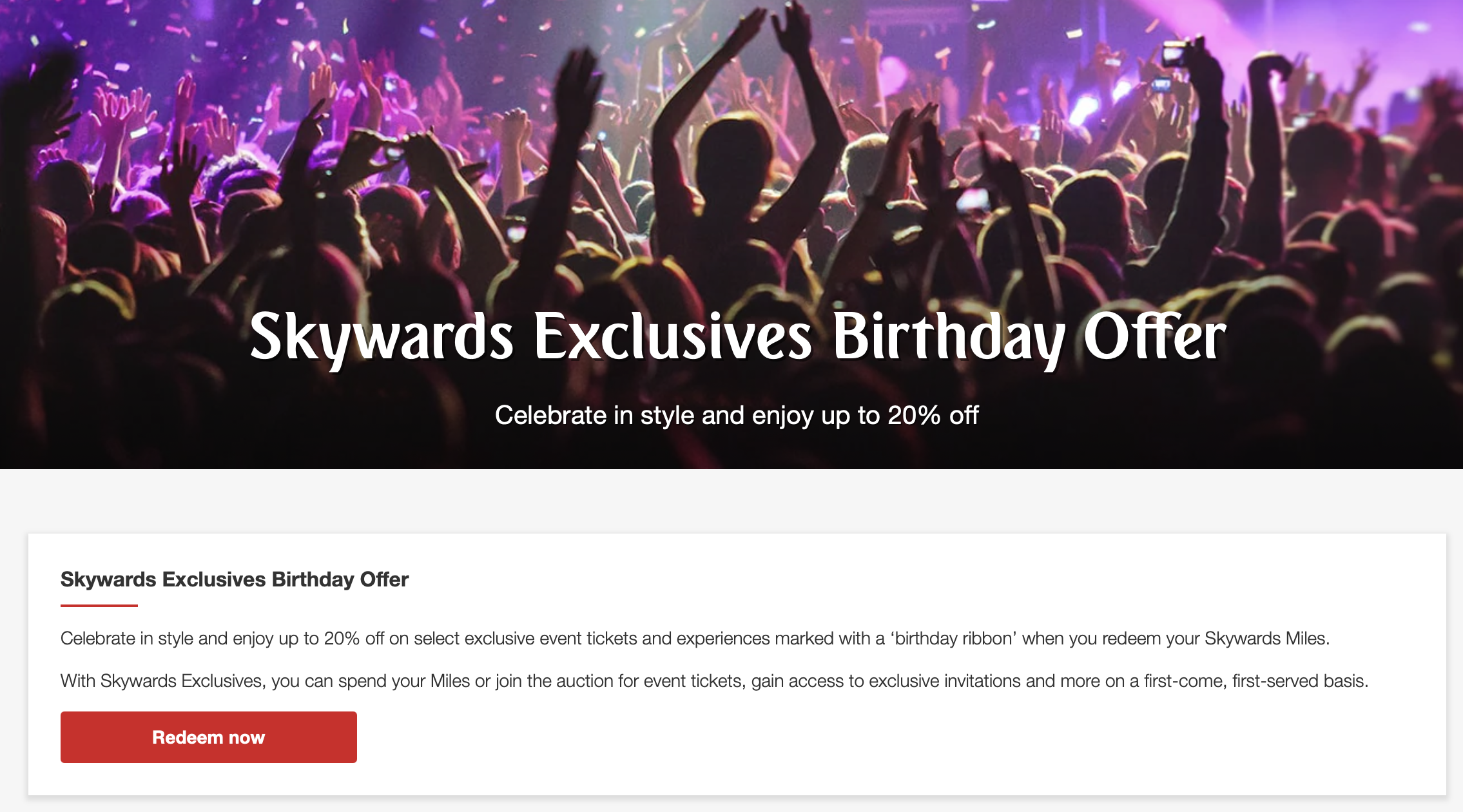 Skywards Exclusives Birthday Offer
