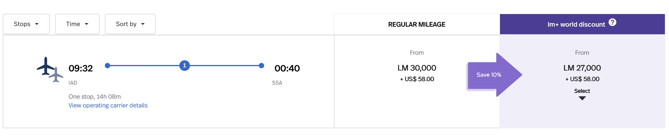 IAD to SSA using LifeMiles