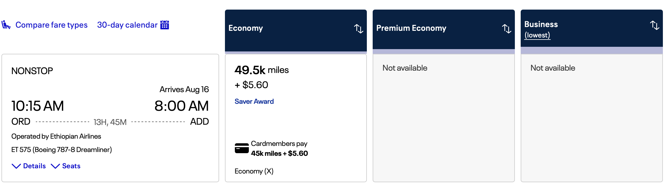 ORD to ADD using United miles