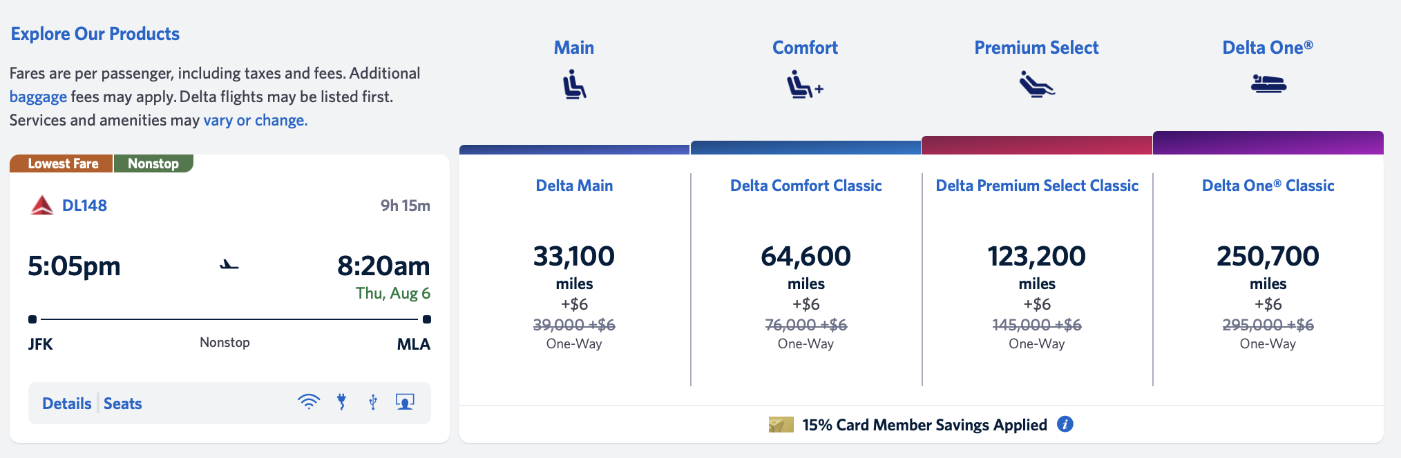 JFK to MLA using SkyMiles