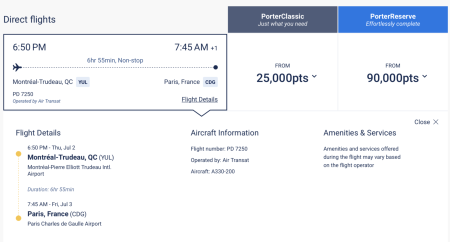 Booking Air Transit through Porter Airlines