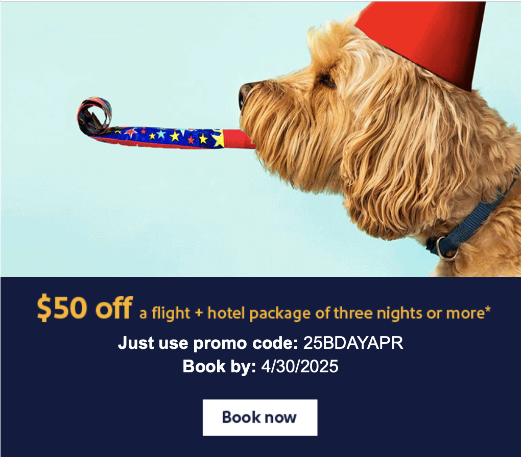 Southwest Vacations birthday promo