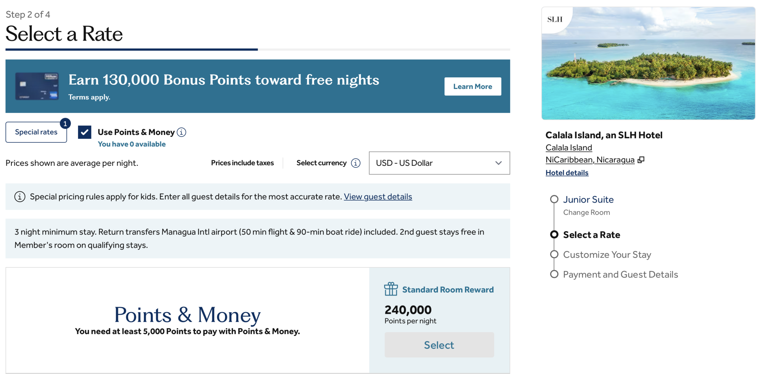 Calala Island SLH redemption through Hilton