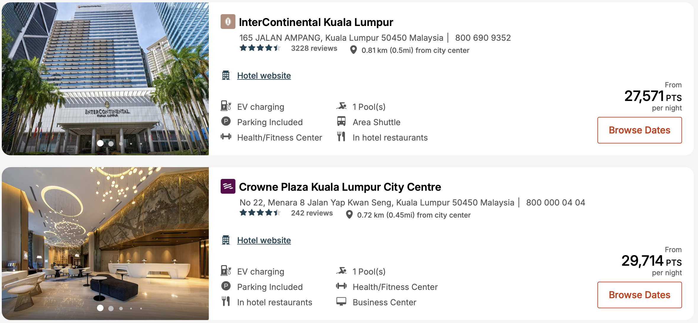 IHG hotel listings for Kuala Lumpur