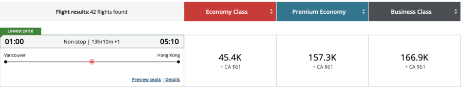 Vancouver to Hong Kong nonstop with Air Canada