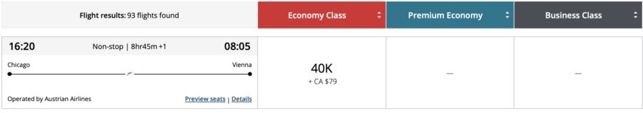 Chicago to Vienna via Austrian Airlines through Aeroplan