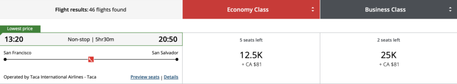 San Francisco to San Salvador through Avianca booked through Air Canada