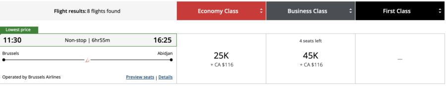Brussels to Abidjan with Brussels Airlines via Aeroplan 