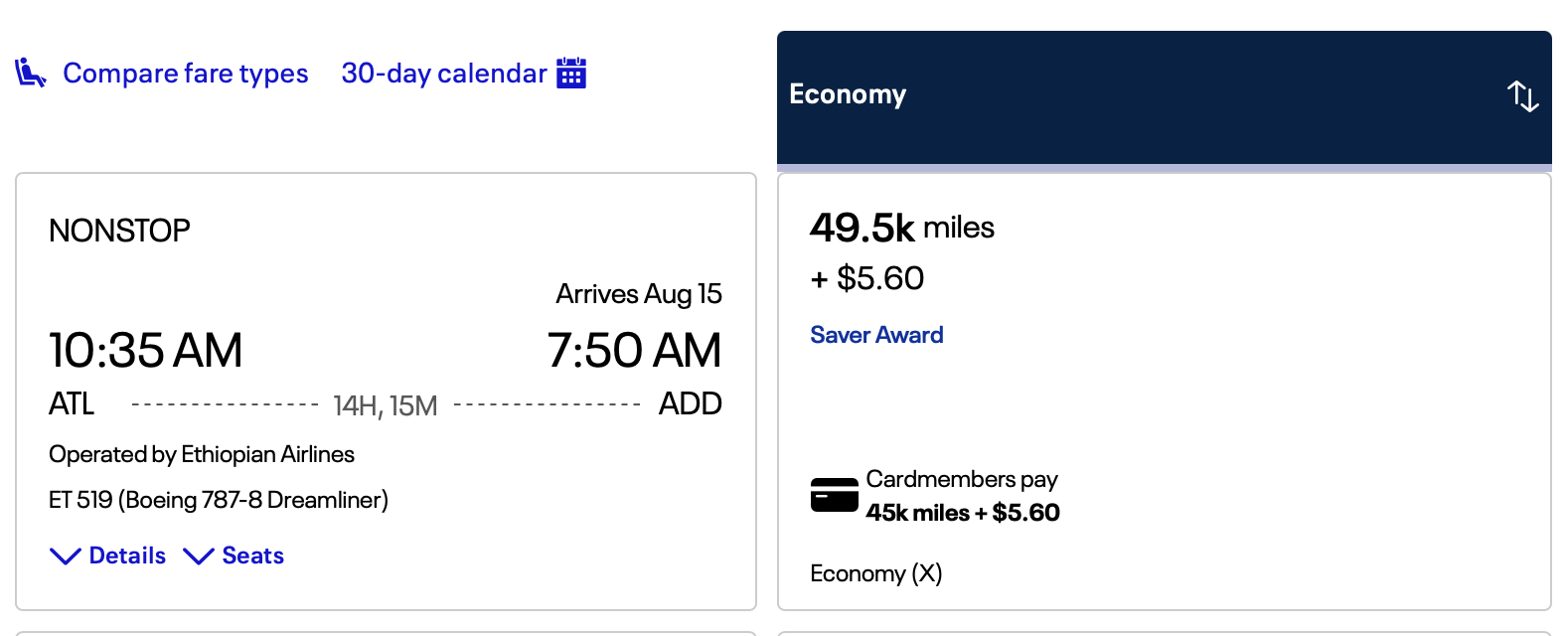 ATL to ADD opertaed by Ethiopian Airlines booked through United MileagePlus