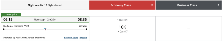 São Paulo to Salvador on Azul through Aeroplan