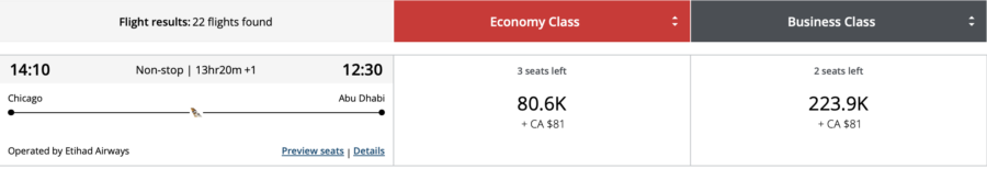 Chicago to Abu Dhabi on Etihad through Aeroplan