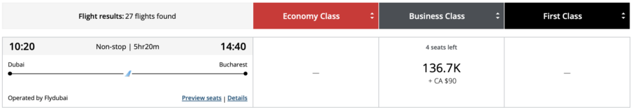 Dubai to Bucharest on Flydubai through Aeroplan