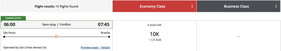 São Paulo to Brasilia on Gol through Aeroplan