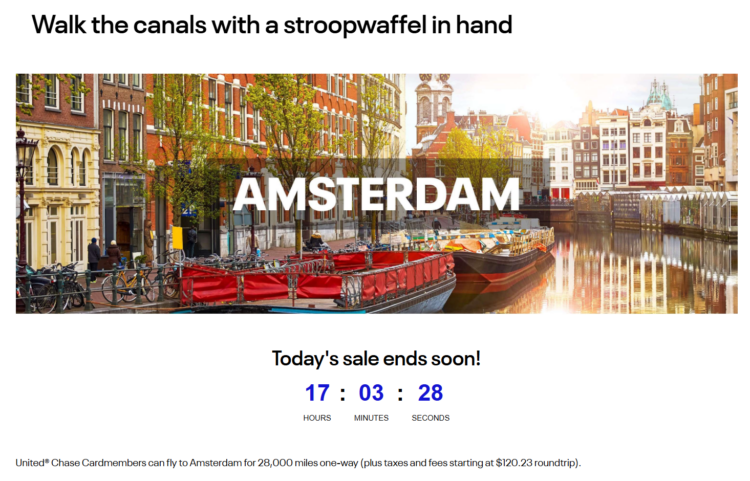 Screenshot of United award flash sale to Amsterdam