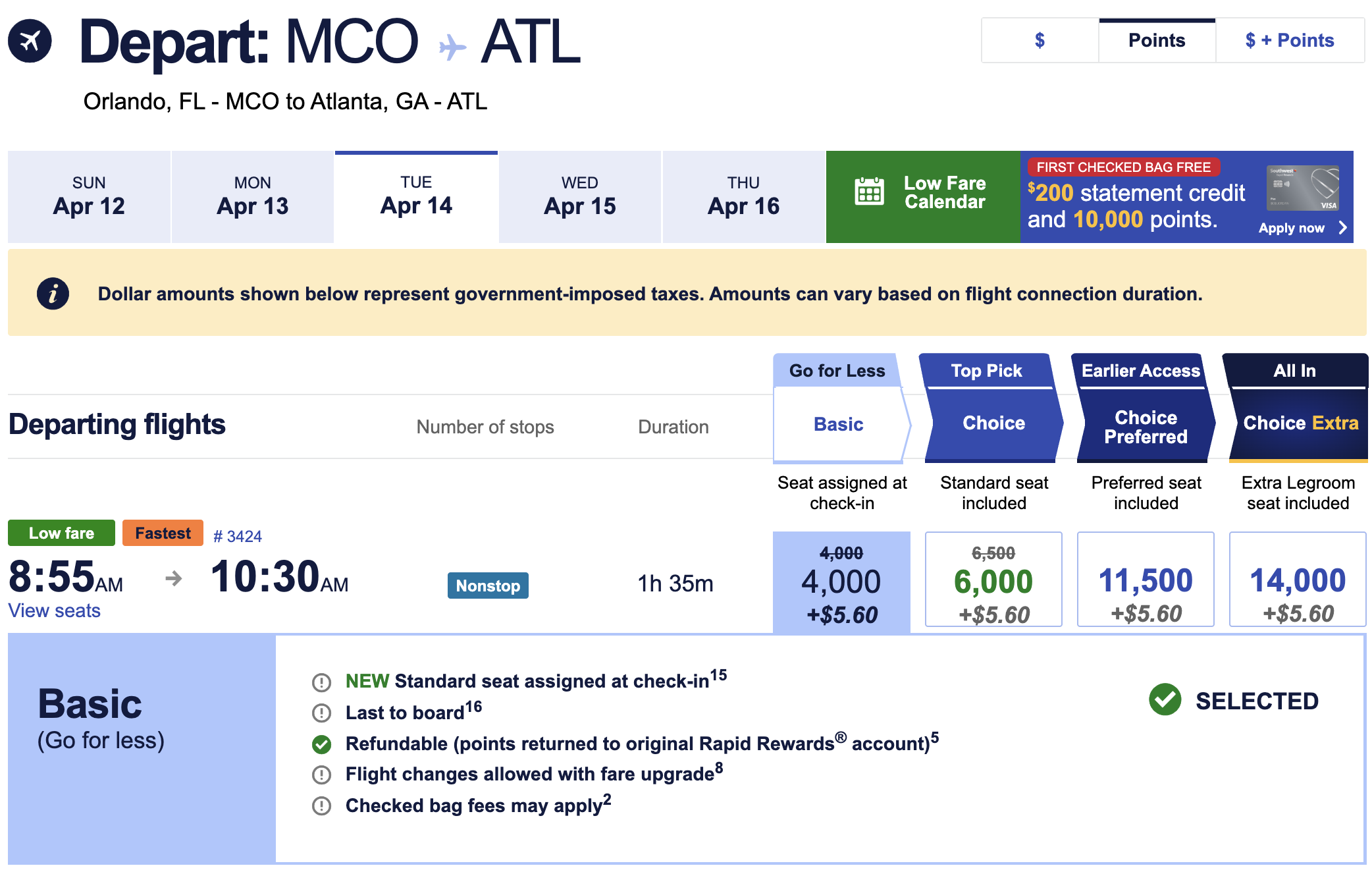 Discounted Southwest fares between MCO and ATL.